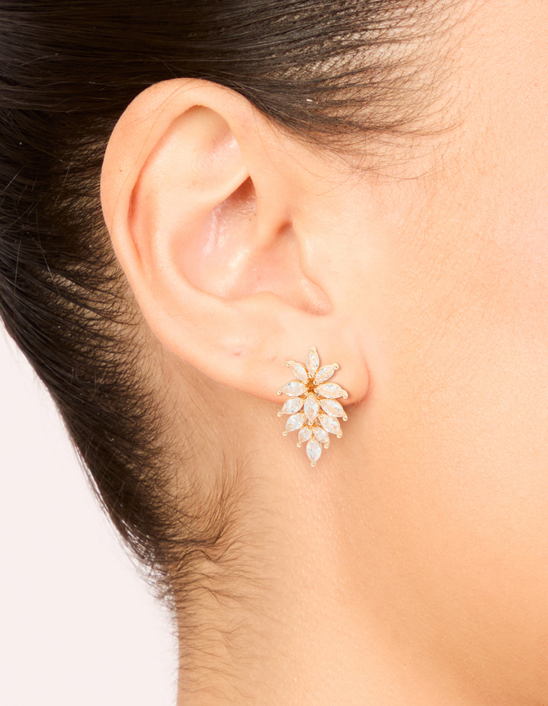 Gold Cubic Zirconia Long Floral Earrings