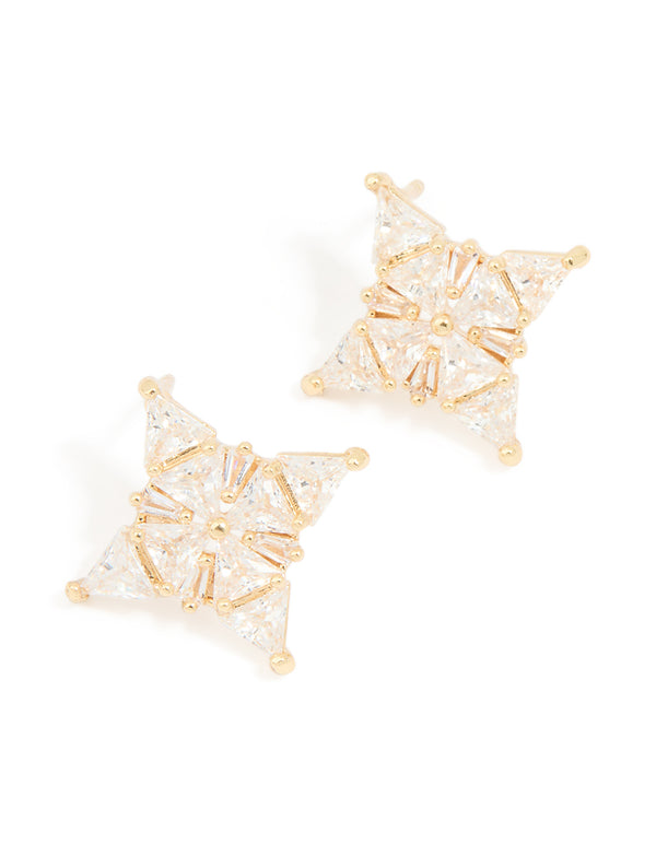 Gold Cubic Zirconia Marquise Star Stud Earrings
