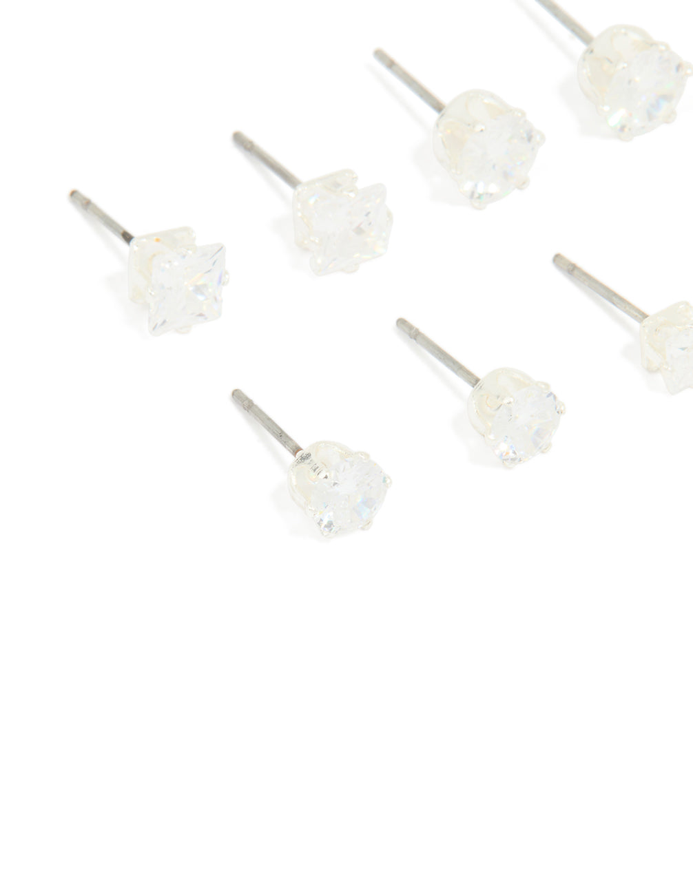 Silver Multi-Shape Cubic Zirconia Stud Earrings 6-Pack