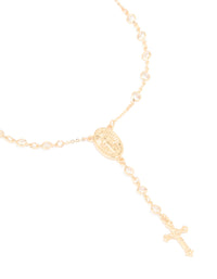Gold Plated Cubic Zirconia Cross Rosary Y-Necklace - link has visual effect only