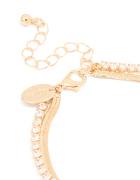 Gold Cubic Zirconia Snake Chain Layered Bracelet - link has visual effect only