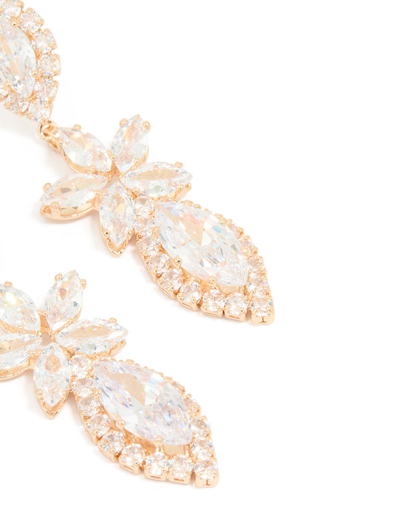 Gold Cubic Zirconia Statement Flower Drop Earrings