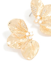 Gold Cubic Zirconia Flower Stud Earrings - link has visual effect only