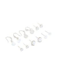 Silver Pearl & Cubic Zirconia Earrings 6-Pack - link has visual effect only