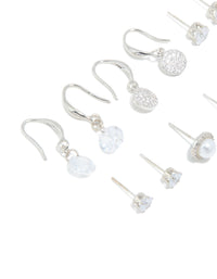 Silver Pearl & Cubic Zirconia Earrings 6-Pack - link has visual effect only