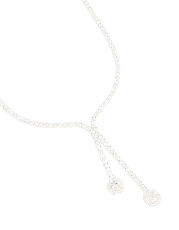 Silver Cubic Zirconia Pear Drop Y-Neck Necklace