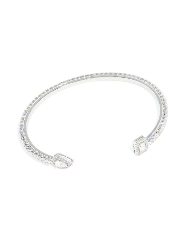Silver Cubic Zirconia Pear Square Wrist Cuff