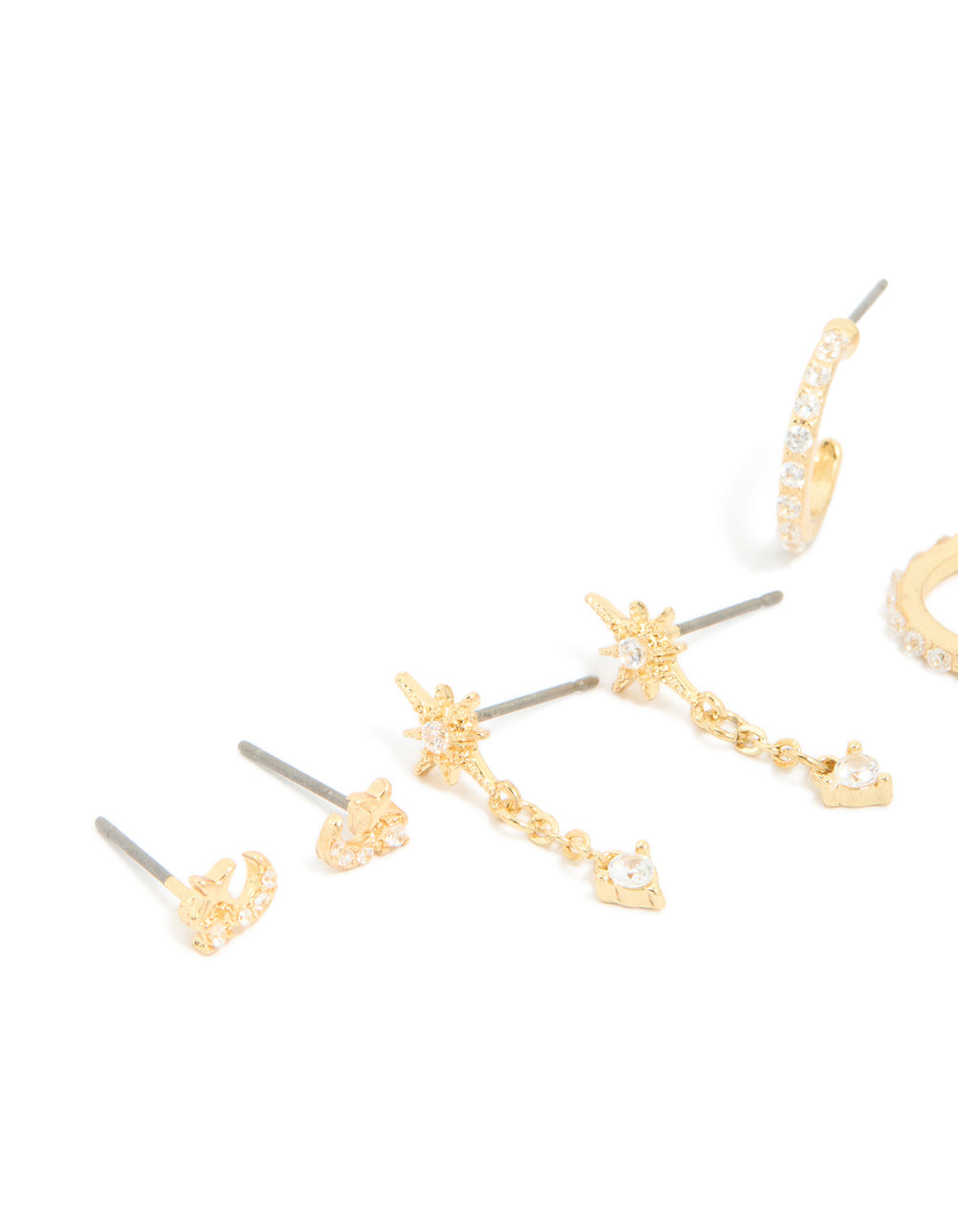 Gold Plated Dainty Celestial Mix Earrings 5-Pack