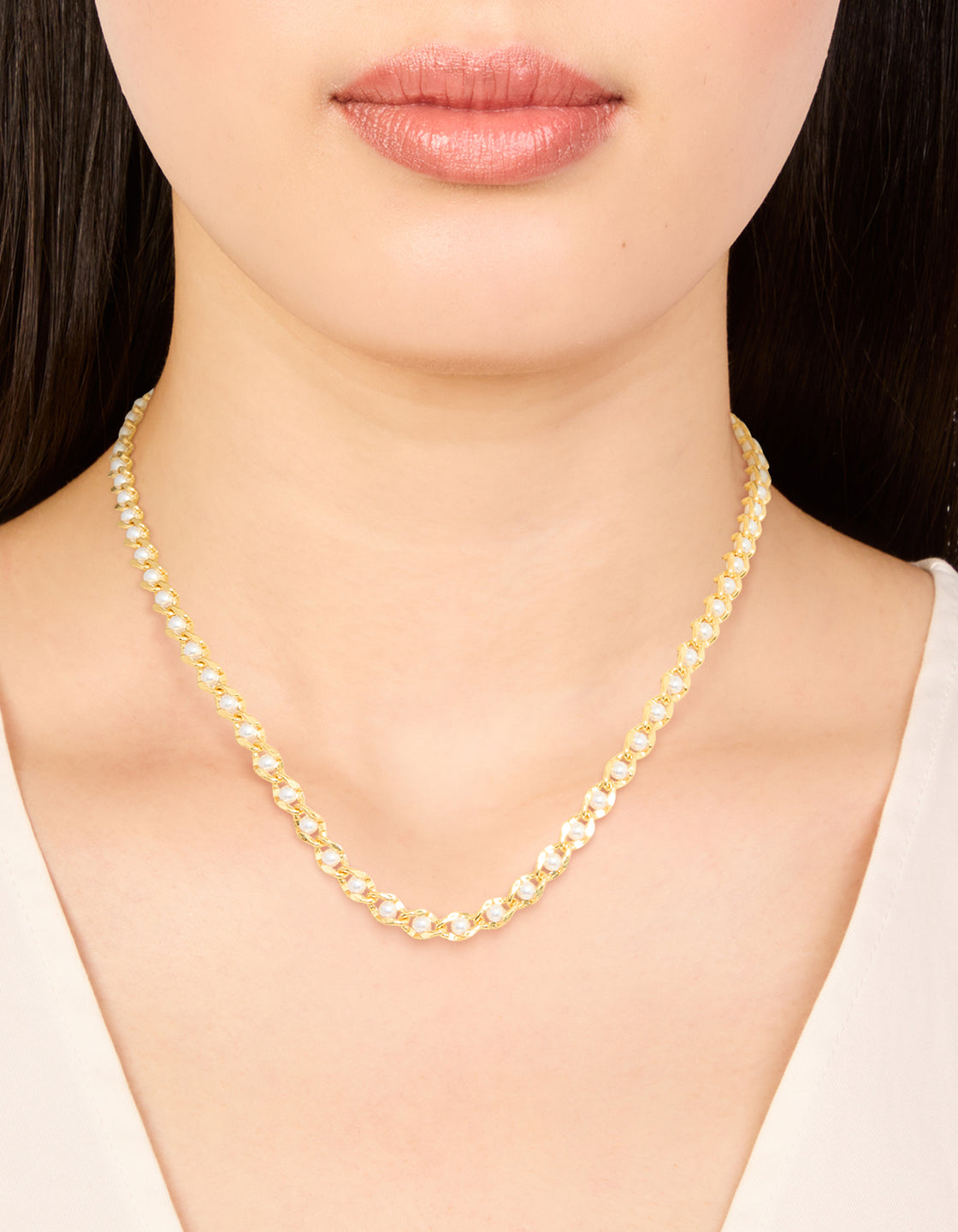 Gold Plated Pearl Inlay Chain Necklace