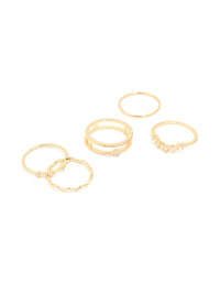 Gold Plated Cubic Zirconia Wavy Adjustable Rings 6-Pack - link has visual effect only