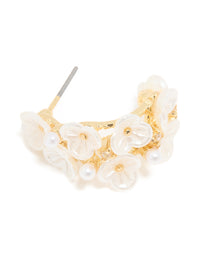 Gold White Acrylic Flowers Hoop Earrings - link has visual effect only