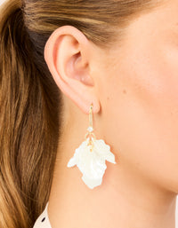 Gold Plated Cubic Zirconia Acrylic Leaf Drop Hook Earrings - link has visual effect only