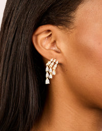 Gold Plated Cubic Zirconia Teardrop Triple Drop Earrings - link has visual effect only