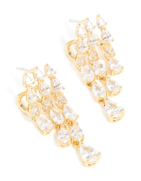 Gold Plated Cubic Zirconia Teardrop Triple Drop Earrings - link has visual effect only