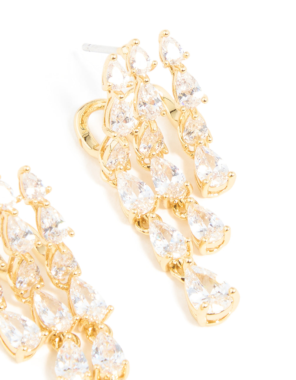 Gold Plated Cubic Zirconia Teardrop Triple Drop Earrings