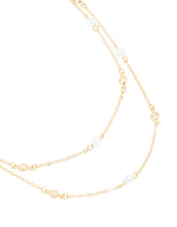 Gold Plated Cubic Zirconia & Pearl Layered Necklace - link has visual effect only