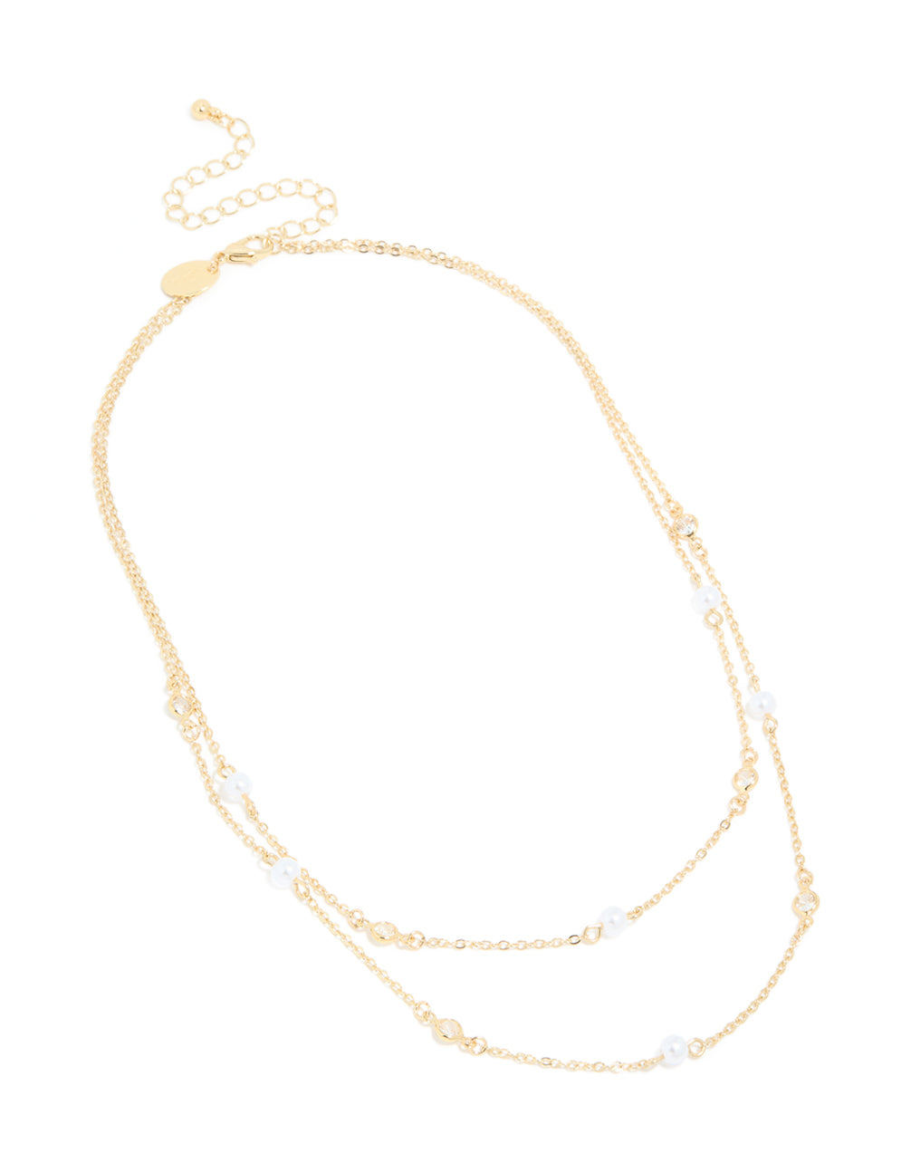 Gold Plated Cubic Zirconia & Pearl Layered Necklace