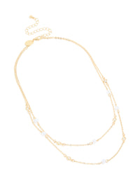 Gold Plated Cubic Zirconia & Pearl Layered Necklace - link has visual effect only