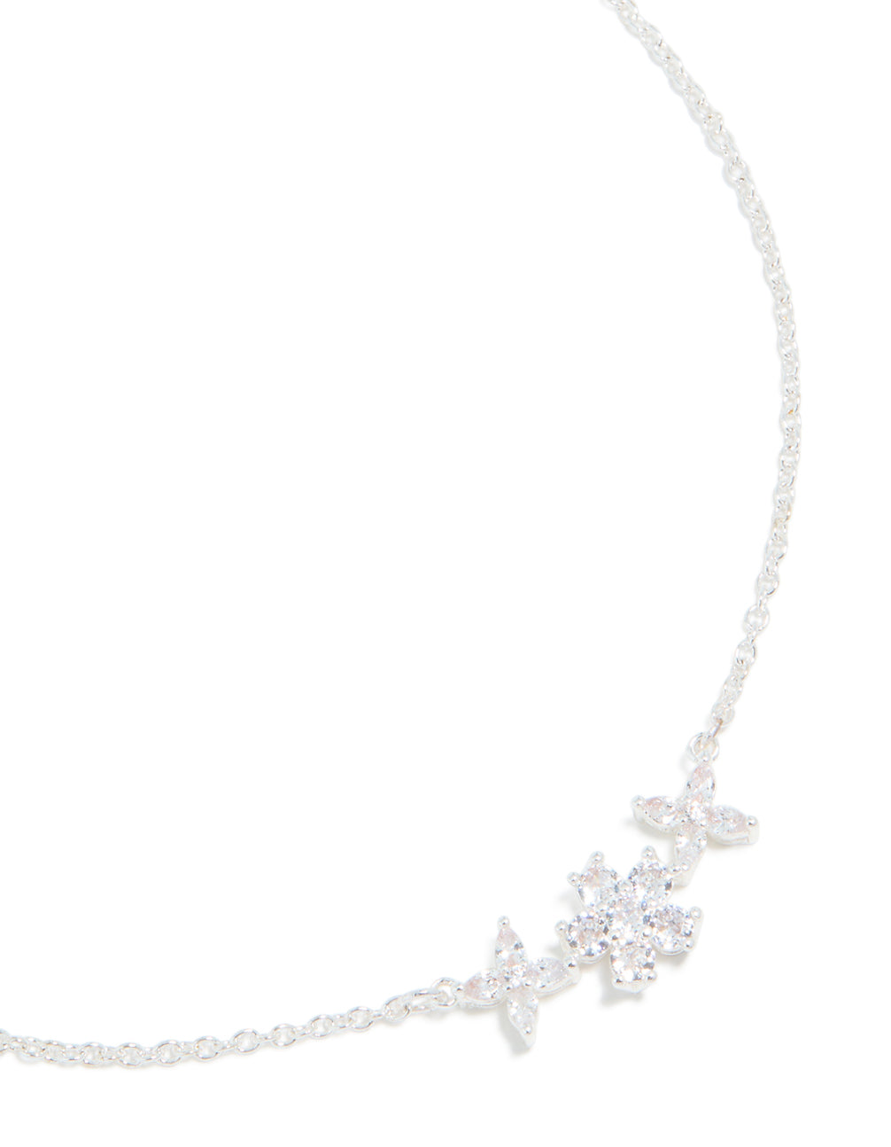 Silver Plated Cubic Zirconia Flower Centre Pendant Necklace
