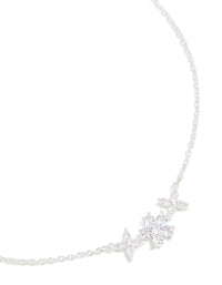Silver Plated Cubic Zirconia Flower Centre Pendant Necklace - link has visual effect only