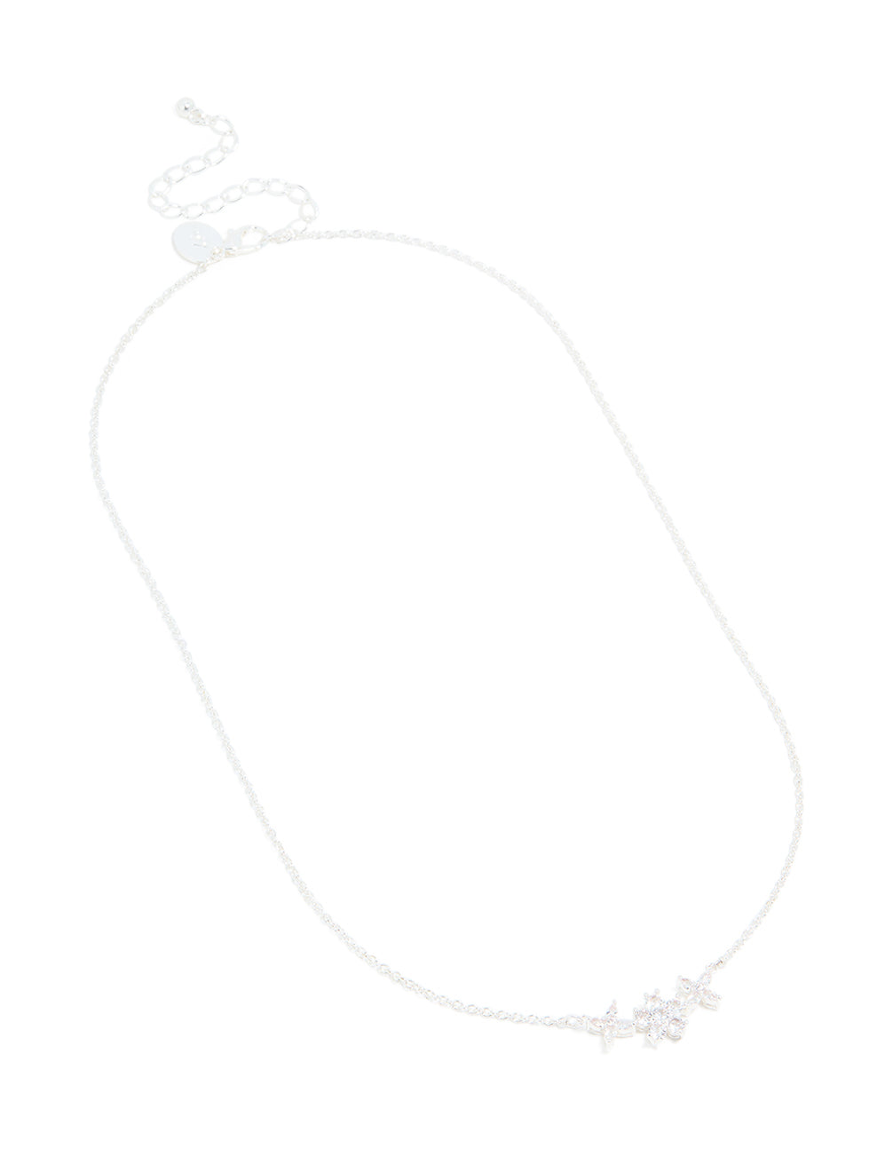 Silver Plated Cubic Zirconia Flower Centre Pendant Necklace