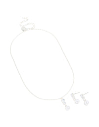 Silver Plated Cubic Zirconia Pearl Teardrop Earrings & Necklace Set - link has visual effect only