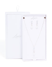 Silver Plated Cubic Zirconia Pearl Teardrop Earrings & Necklace Set - link has visual effect only