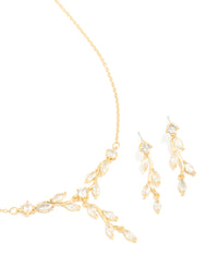 Gold Plated Cubic Zirconia Vine Drop Earrings & Necklace Set - link has visual effect only