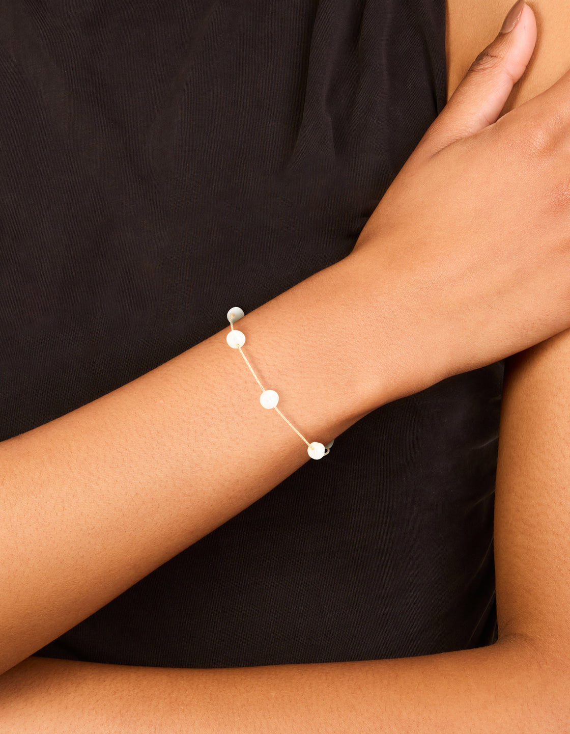 Gold Plated Freshwater Pearl Station Toggle Bracelet