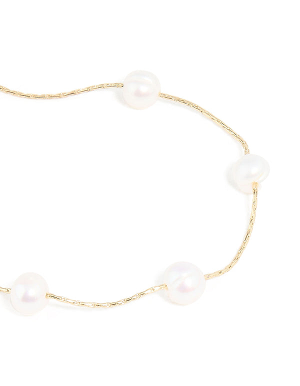 Gold Plated Freshwater Pearl Station Toggle Bracelet