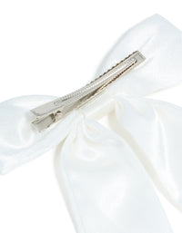 Silver Plated White Shiny Fabric Long Bow - link has visual effect only