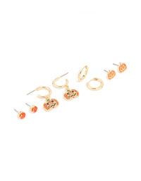Gold Diamante Pumpkin Earrings 3-Pack - link has visual effect only