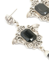 Antique Silver Black Gothic Cross Drop Earrings - link has visual effect only