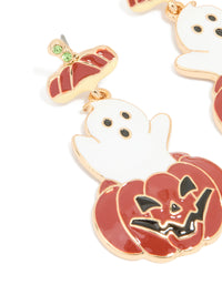 Gold Friendly Ghost Pumpkin Drop Earrings - link has visual effect only