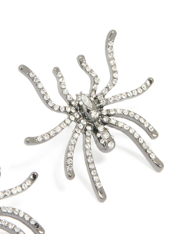 Gunmetal Large Spider Stud Earrings