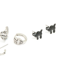 Antique Silver Graveyard & Black Cat Earrings 4-Pack - link has visual effect only