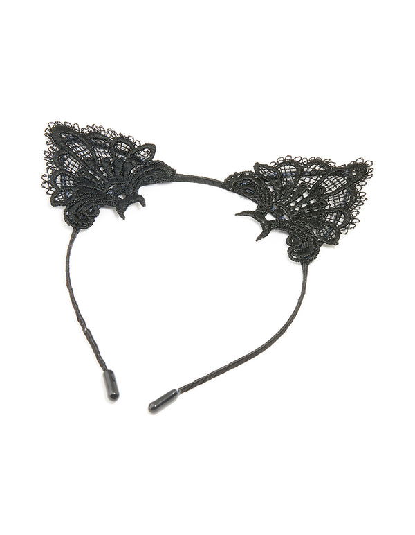 Black Lacy Fabric Cat Ears Headband