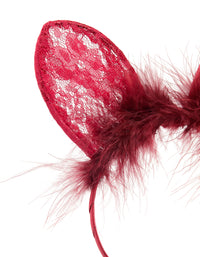 Red Lacy Fluffy Fabric Bunny Headband - link has visual effect only