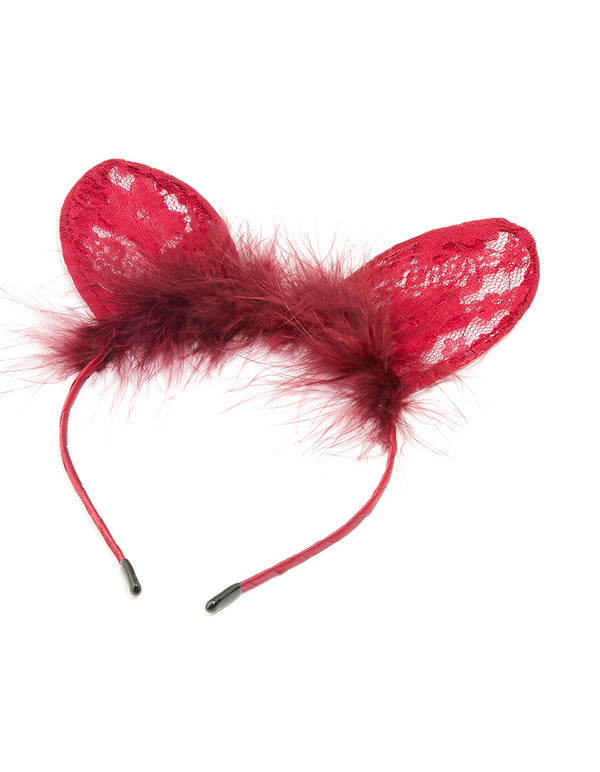 Red Lacy Fluffy Fabric Bunny Headband