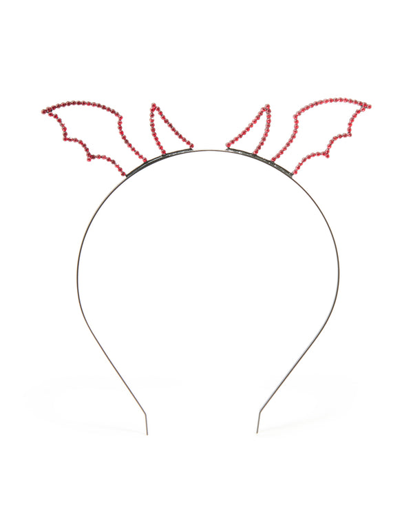 Black Coated Metal & Red Diamante Devil Horn Headband