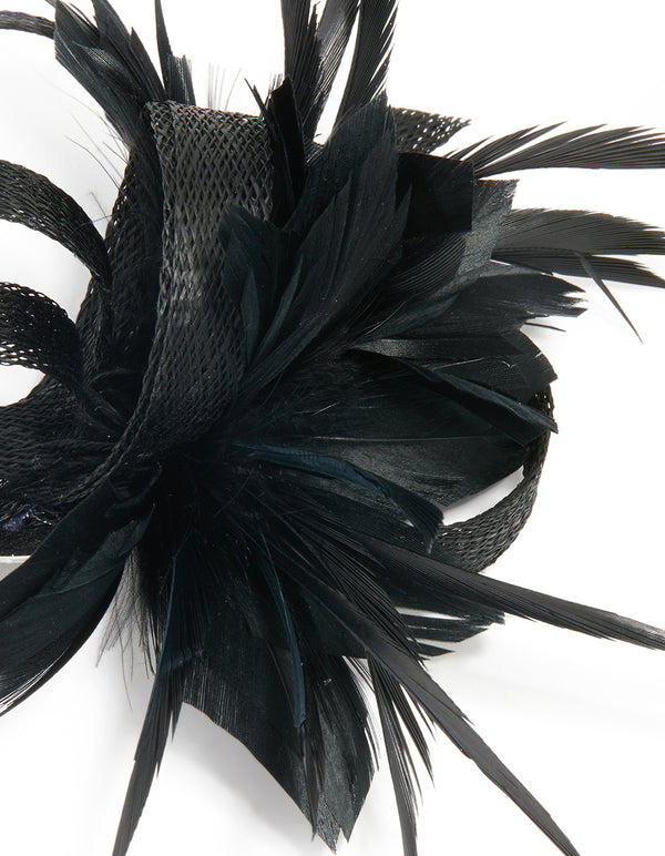Black Fabric Loop Feather Hair Clip