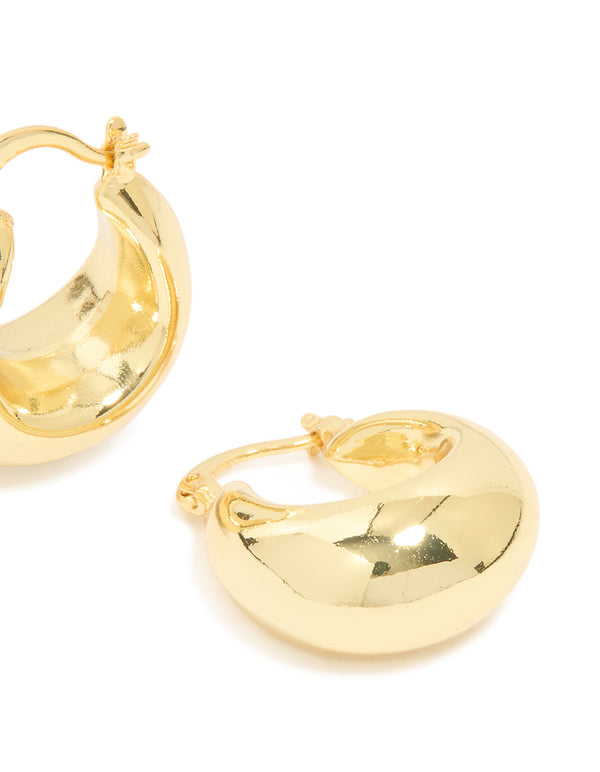 Gold Plated Brass Medium Huggie Earrings