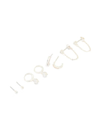 Silver Plated Brass Cubic Zirconia Heart Huggie & Stud Earrings 4-Pack - link has visual effect only