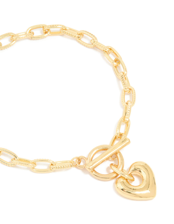 Gold Plated Brass Heart FOB Chain Bracelet