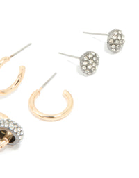 Mixed Metal Diamante Hoop & Stud Earrings 3-Pack - link has visual effect only