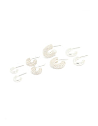 Silver Diamante & Polished Hoop Earrings 4-Pack - link has visual effect only