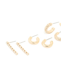 Gold Diamante Mixed Drop & Stud Earrings 5-Pack - link has visual effect only