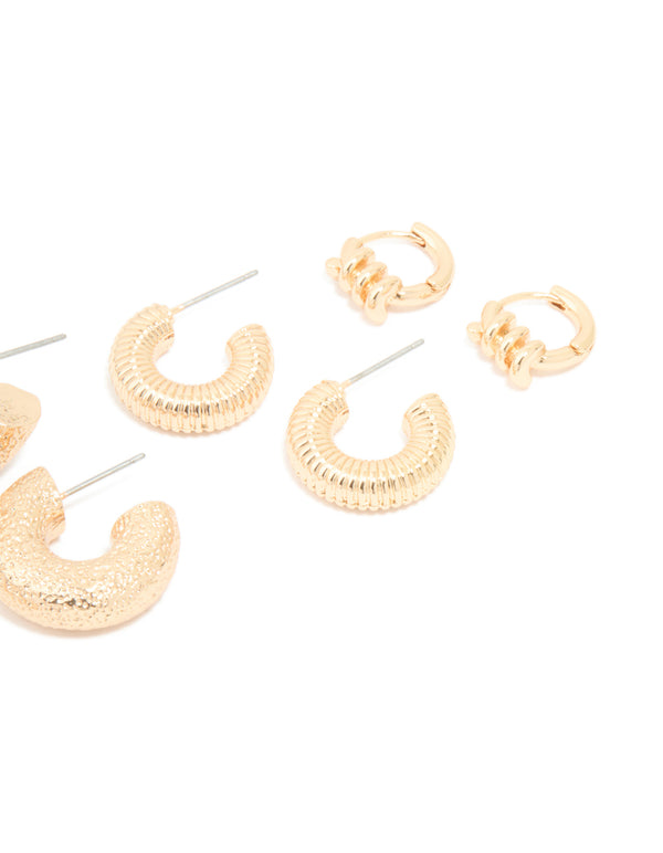 Gold Twisted & Molten Hoop Earrings 5-Pack