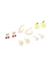 Gold Freshwater Pearl & Fruit Stud Earrings 5-Pack - link has visual effect only