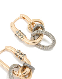 Mixed Metal Diamante Textured Huggie Earrings - link has visual effect only